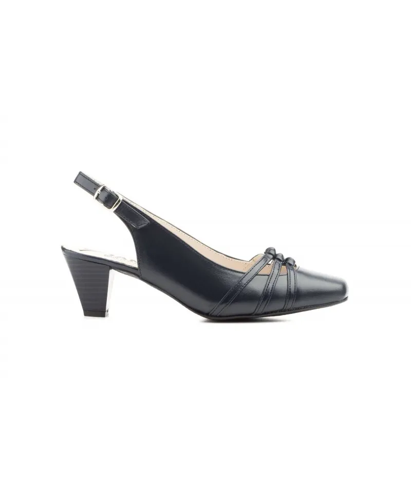 Zapatos Mujer Piel Marino Oscuro Tacón Hebilla