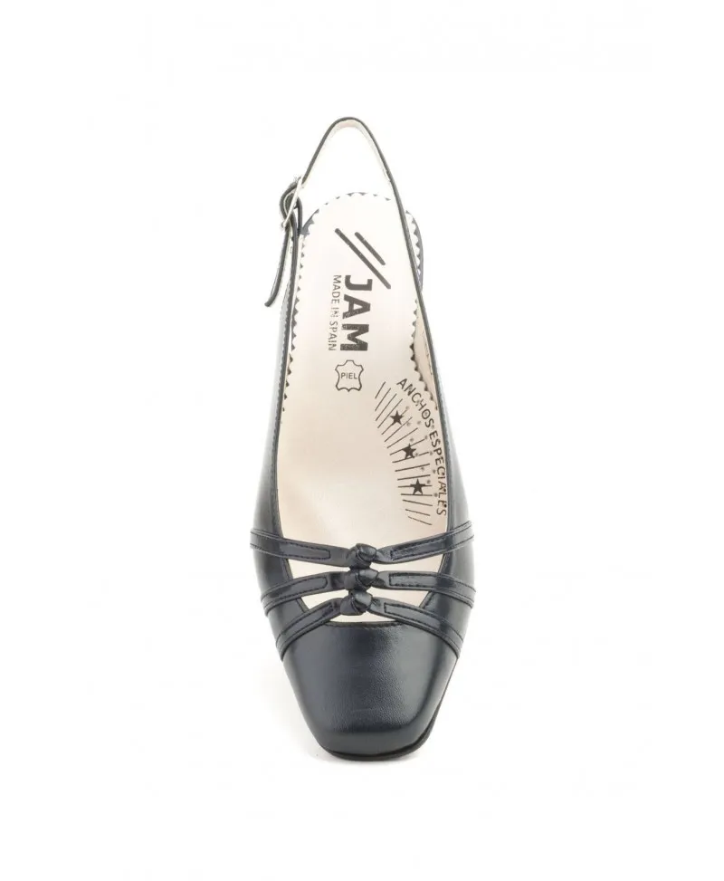 Zapatos Mujer Piel Marino Oscuro Tacón Hebilla