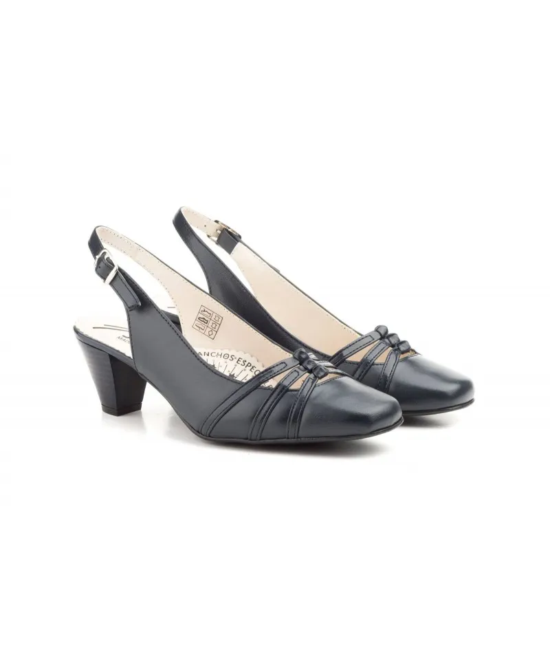 Zapatos Mujer Piel Marino Oscuro Tacón Hebilla