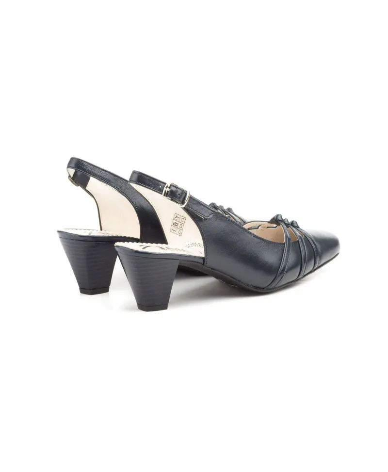 Zapatos Mujer Piel Marino Oscuro Tacón Hebilla