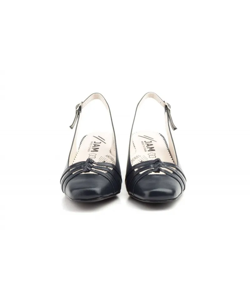 Zapatos Mujer Piel Marino Oscuro Tacón Hebilla